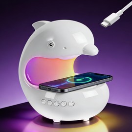UMLAEN Smart LED Night Light with Bluetooth Speaker, Rechargeable Table Lamp with 15W Wireless Charging | 4 Lighting Modes | Timing | Dimmable Atmosphere Lamp for Bedroom, Home Decor, Party, Office