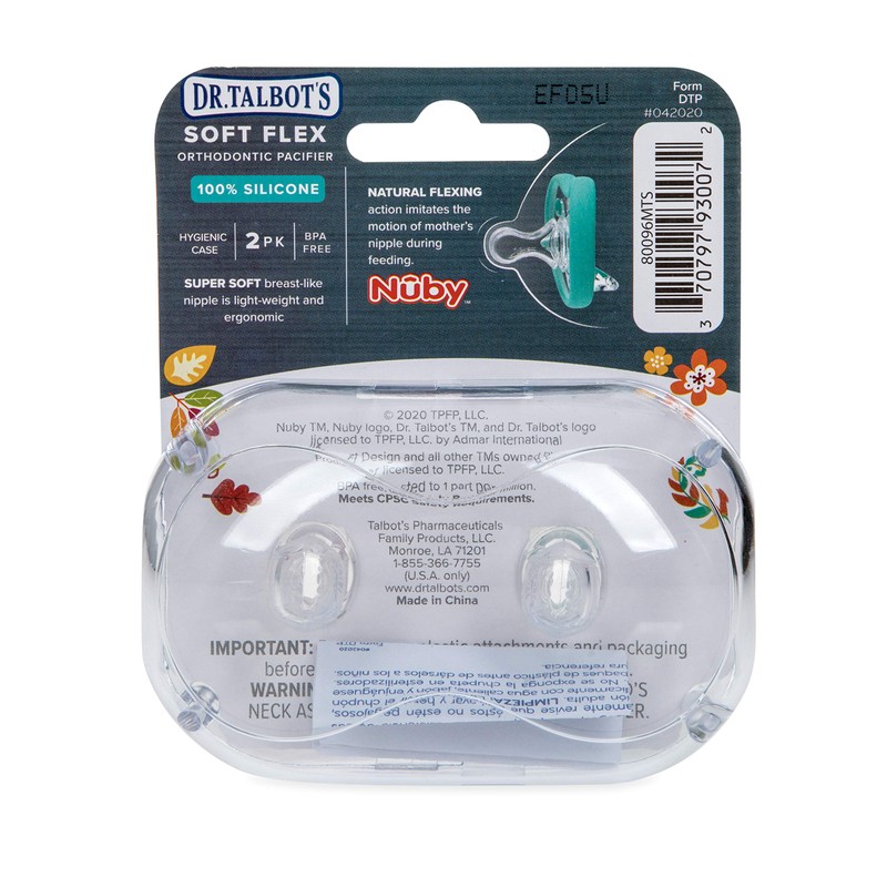 Dr. Talbot's Soft-Flex Orthodontic Pacifiers 6-12 Months, Pink/Aqua, Girl, 2