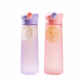 Yisituo Plastic Water Bottle, 350ml/12oz BPA Free Cute Kids Drinking Bottle, for Girls, Boys, School, Travel, and Sports, 2 Pack (Pink, Purple)