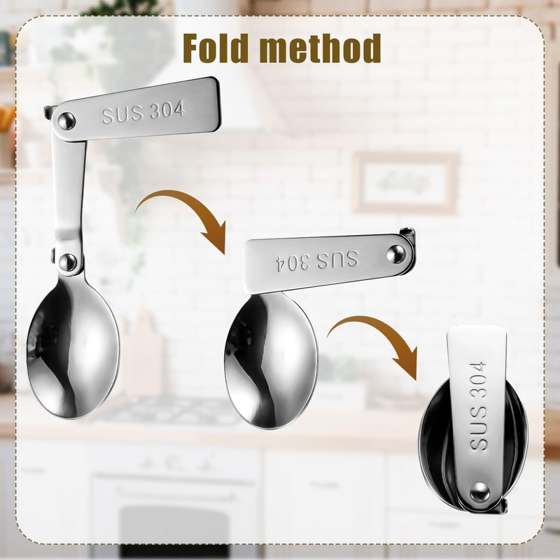 2 Pcs Stainless Steel Folding Spoon and Folding Fork, Reusable