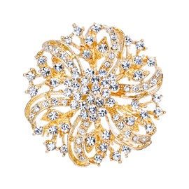 EVER FAITH Austrian Crystal Vintage Inspired Bridal Flower Brooch Corsage Clear Gold-Tone