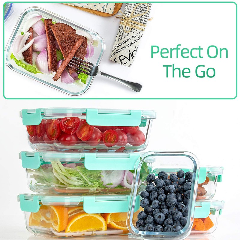C CREST [10-Pack] Glass Food Storage Containers with Lids, Airtight,
