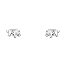 Wellingsale 14K White Gold Polished Elephant Stud Earrings With Screw Back