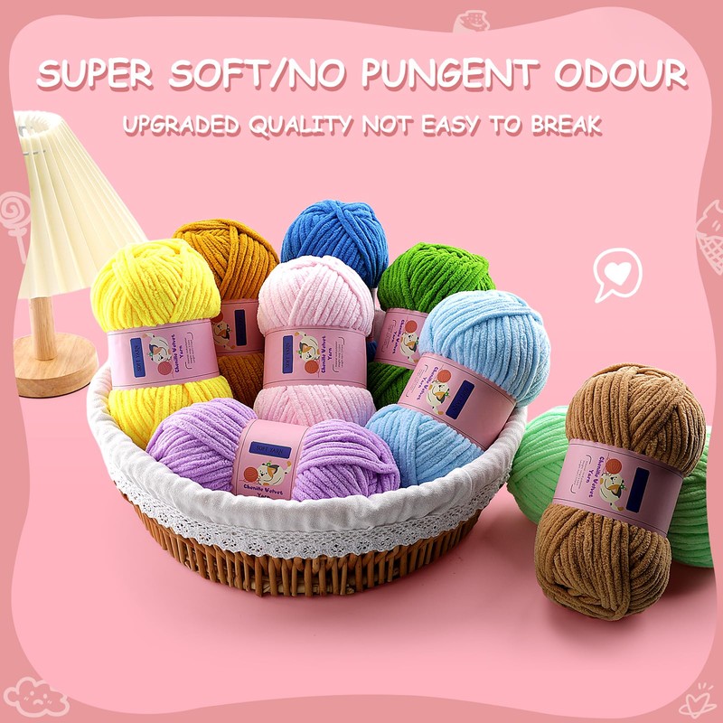 2 Pack Chunky Yarn for Crocheting - Chenille Yarn for