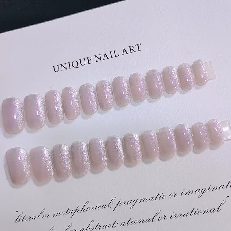 24 Pcs Nail Tips Purple Flash False Nails Cat Eye