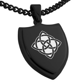 Tioneer Black Stainless Steel Celtic Quaternary Cross Knot Shield Pendant Necklace