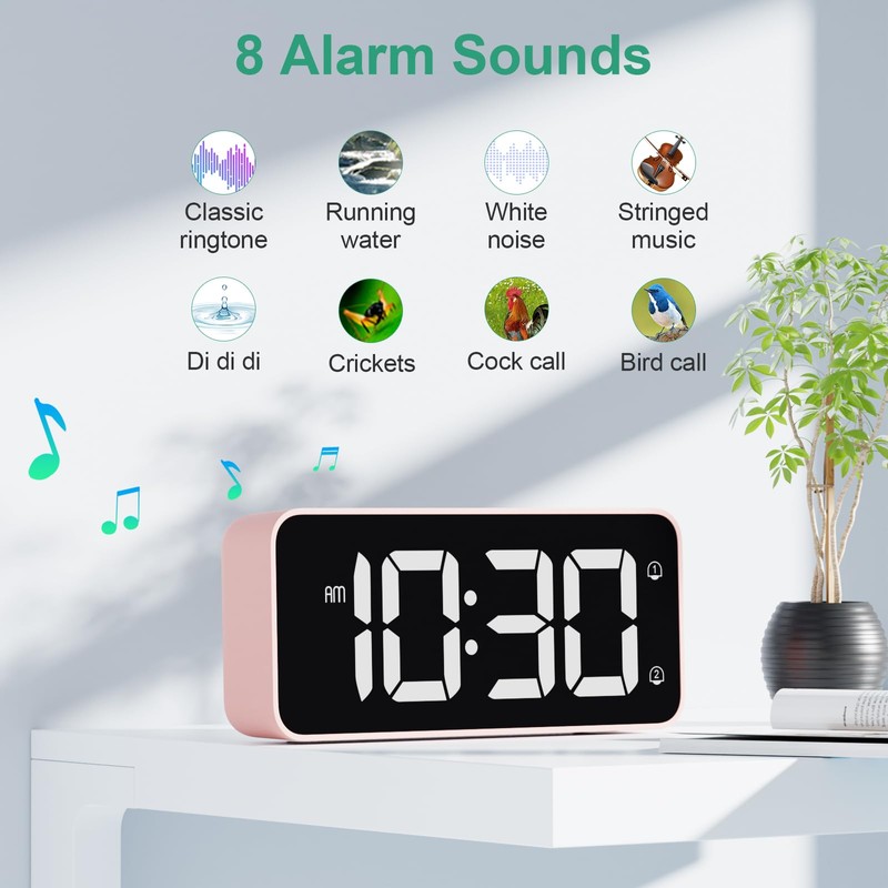 HERMIC Digital Alarm Clock Bedside Mains Powered Large Digital Led