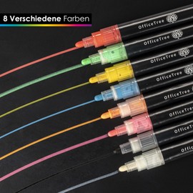 OfficeTree 8 x Chalk Markers Colourful – 1 mm to 6 mm Interchangeable Tips – Window Painting Pens Washable – Chalk Pens for Blackboard Washable – Chalk Window Pens – Chalk Pen – Window Pens Washable