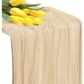 MDS Pack of 6 Cheesecloth Table Runner 17x108 Inch Long, Gauze Cheese Cloth Table Runner for Wedding Party Birthday Bridal Shower Farmhouse Garden Boho Rustic Table Decoration - Champagne