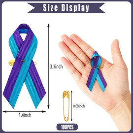 DECYOOL 150 Pcs Suicide Prevention Awareness Ribbons with Safety Pins Teal and Purple Ribbon for Funeral Band Funeral Favors