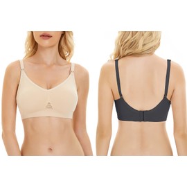 Lemef Women's Nursing Bra Without Underwire Pregnancy Sleep Bra Bustier Seamless Pack of 3, Black, beige, white