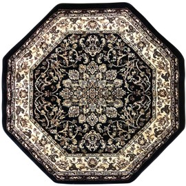 Deir Debwan Traditional Octagon 330,000 Point Oriental Area Rug Black Design 603 (5 Feet 3 Inch X 5 Feet 3 Inch)