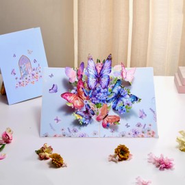 LoveEcho Birthday Card, Gradient Violet Butterfly Pop-Up Card with Gold-Embossed Wings, 5x7-3D Greeting Card with Note Card & Envelope for Birthday, Anniversary, Thank You, Thanksgiving, Christmas, Get Well, Thinking of You, Congrats, or Any Occasionfor 