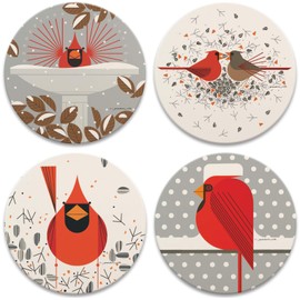 Charley Harper Cardinals Absorbent Stone Coaster Set