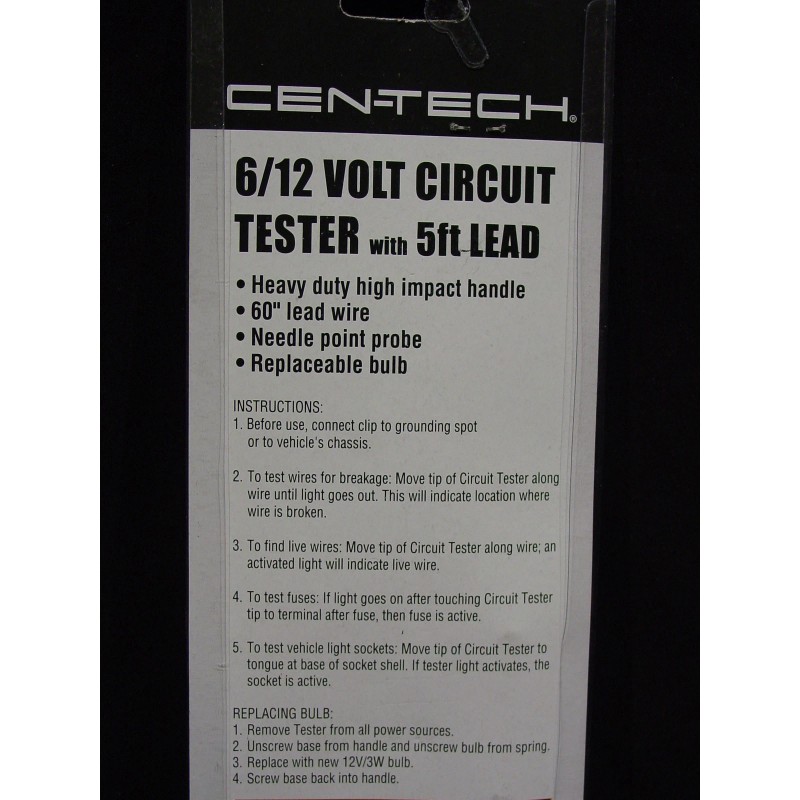 Cen-tech CIRCUIT TESTER 6/12 V Volt Auto Fuse Diagnostic Tool