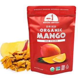 Mavuno Harvest Mango Dried Fruit Snacks | Unsweetened Organic Dried Mango Slices | Gluten Free Healthy Snacks for Kids and Adults | Vegan, Non GMO, Direct Trade | 1 Pound Resealable Bag