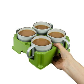 muggi 4 Cup Holder - Reusable Non Spill Drink Holder - Portable Drink Caddy for Motorhome, Caravan, Camping - Mobility Aid Cup Carrier - Hot Drinks Tray, Tea, Coffee & Bottle Holder - Sage Green