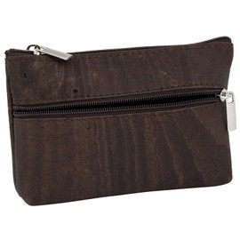 Simaru Coin Purse Cork Wallet Mini Slim Wallet Purse with 2 Zip Compartments for Cards, Notes & Coins, Sustainable Wallet, brown, coin purse