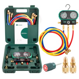 HONG SEN HVAC Gauges MVS60-R410A Gauge, AC Gauge Set with 5FT Hoses, Manifold Gauge Set for R410A, R134A, R22 Refrigerant Gauges