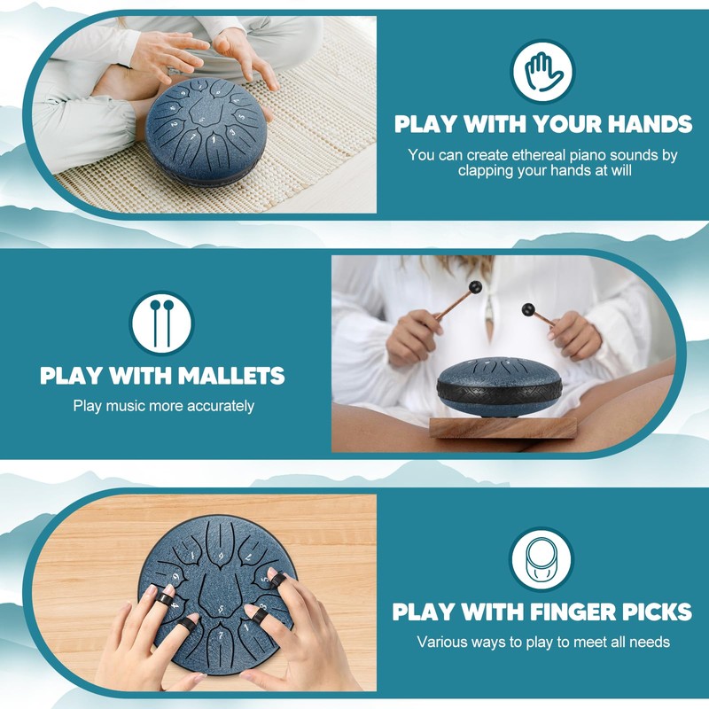 Steel Tongue Drum, 6 Inch 11 Tones Tongue Drum with