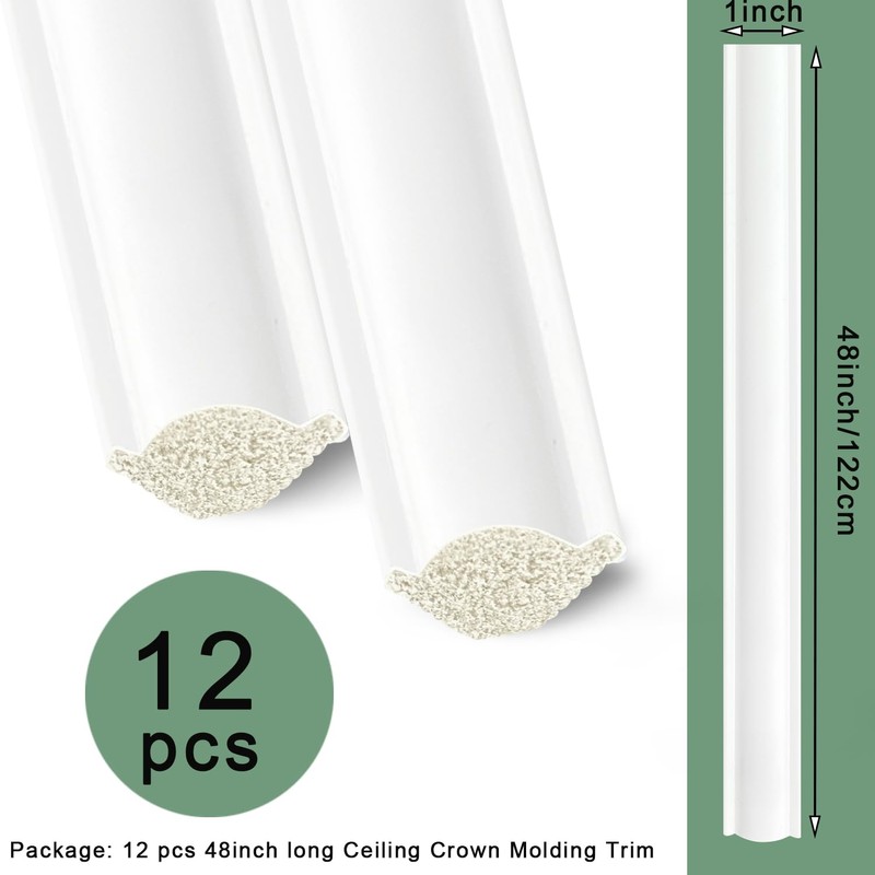 Ceiling Crown Molding Trim,12 Pack High Impact Polystyrene Decorative Molding,