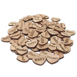 Baby Shower 15mm Hearts Wooden Shabby Chic Craft Scrapbook Embellishments Vintage Confetti Heart With Baby or Shower Etched On Them (50)