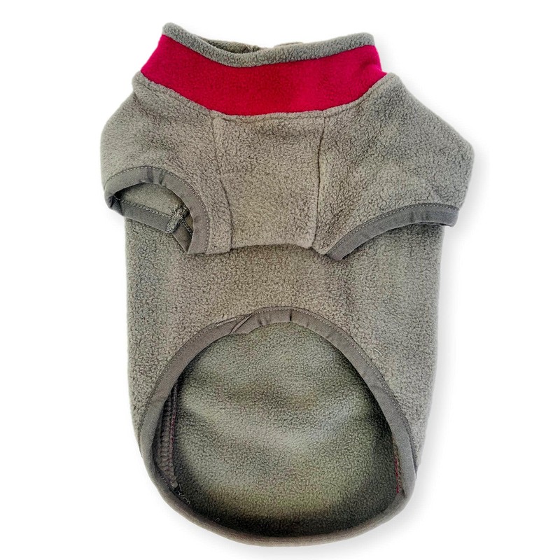 Extra Thick Stretch Fleece Dog Jumper Coat (X-Large, Dark Pink/Grey)