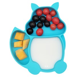 Silione Baby Feeding Set Including Baby Suction Plate/Todder Plates For Self Feeding Training With Divided Design/Soft spoon/Fork/Adjustable Bib Toddler Dish Kit(Blue)