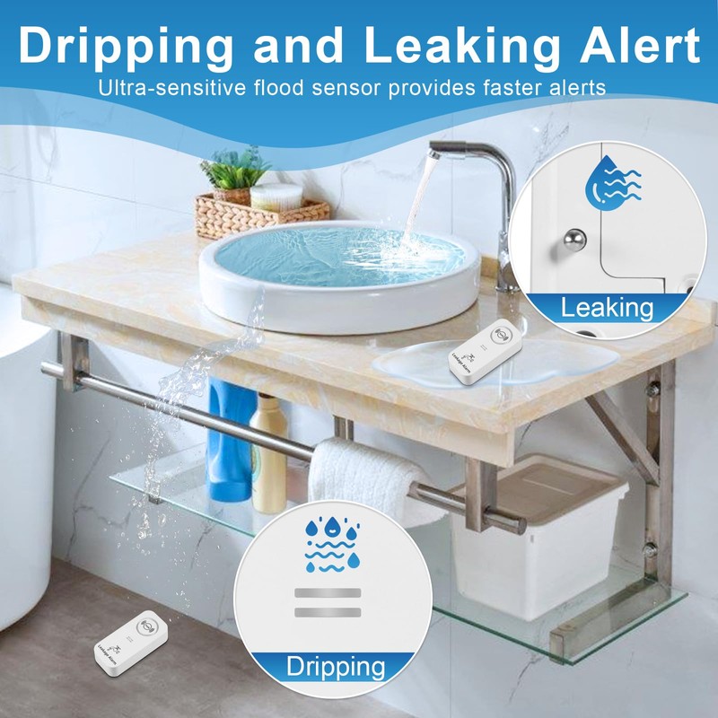 Douevo Water Leak Detector,Water Sensors Alarm for Leak Detection,Leak and