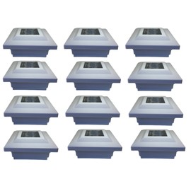 JAYXC HOME 12-Pack Outdoor 5 in. x 5 in. PVC/Vinyl Solar-Powered Contemporary Beveled Post Cap SMD Light (Off White Finish Color)