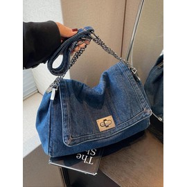 Mother's Day Gift, Fashion Denim Chain Purse Bag, 2025 Casual Versatile Crossbody Bag for Women, Trendy All-match Commuter Purse:_Navy Blue_one-size