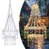 Hanging Solar Light Lantern Outdoor with Warm Crystal Chandelier Double