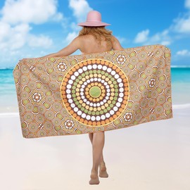 LINENOVA Sand Free Microfiber Beach Towel -160x80cm Quick Dry Beach Blanket Soft and Absorbent Compact & Lightweight Towel for Swimming, Sports, Beach, Gym (Round Pattern