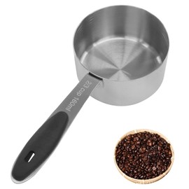 Waziaqoc 2/3 Cup Coffee Measuring Cup, 160ml Stainless Steel Measuring Scoop, 5.4 oz Dog Cat Food Scoop with Black Comfortable Handle for Cooking, Pets, Coffee
