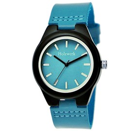 Holzwerk Germany Handmade Designer Women's Watch Eco Natural Wood Watch Leather Strap Watch Analogue Classic Quartz Watch in Blue Turquoise Black Brown, turquoise, Strap.