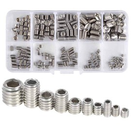 Eyech 200Pcs Metric M3/4/5/6/8 Stainless Steel Allen Head Socket Hex Grub Screw Set Internal Hex Drive Cup-Point Screws for Door Handles