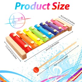 Xylophone for Kids, Xerteam Natural Wooden Xylophone, 8 Tone Toddler Xylophone Glockenspiel for Kids with 2 PCS Wooden Mallets, Puzzle Musical Toy Octave Xylophone