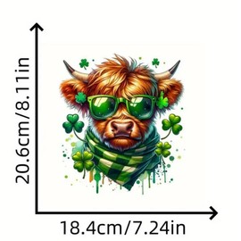 1pc St. Patrick's Day Themed Iron-On Heat Transfer Decal, Cute Green Cow and Coquette Bow Heat Transfer Decal -Direct to Film Patch for T-Shirts, Sweatshirts, Bags. (Cow)