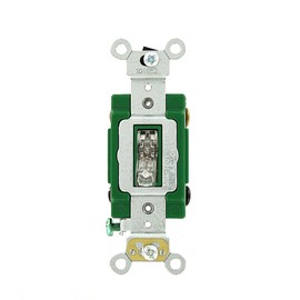 Leviton 30 Amp, 120 Volt, Toggle Pilot Light, Illuminated On, Double-Pole AC Quiet Switch, Extra Heavy Duty Grade, Self Grounding, Back and Side Wired, 3032-PLC, Clear