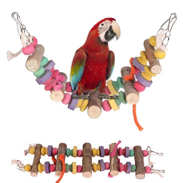 Cikonielf Ladder Bird Toy Wooden Rope Ladder Rainbow Bridge Swings