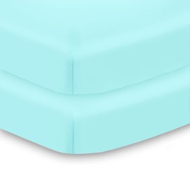 BreathableBaby All-in-One Fitted Sheet & Waterproof Cover, for 38" x 24"/97 x 61 cm Crib Mattress, Aqua (2-Pack)