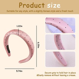 Thick Satin Headband Pink Polka Dot Hair Accessories for Thin Short Hair Bands for Girls Women French Elegant Headbands for Wedding Bridal Shower Party Headbands for Birthday Headband for Girls Women