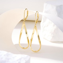Gold Teardrop Earrings for Women 14k Gold Plated Drop Leverback twisted Dangle Earrings Jewelry Hypoallergenic Statement Boho Leverback Teardrop Dangle Earring for Women Trendy