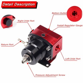 Aikosin Black-Red Adjustable Universal Aluminum Fuel Pressure Regulator Kit EFI Bypass Return 0-100psi Gauge -6AN 6AN Fuel Line Hose Fitting Connectors Kit