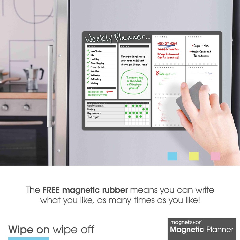 TMS A3 Weekly Planner Whiteboard | Magnetic Calendar for Fridge