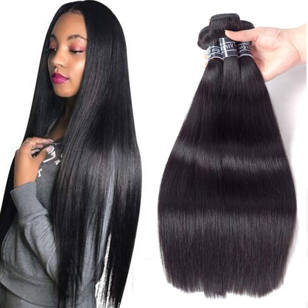 Amella Hair Brazilian Virgin Hair Straight (12" 14" 16",300g)8A 100% Unprocessed Natural Black Brazilian Straight Human Virgin Hair Natural Black Color