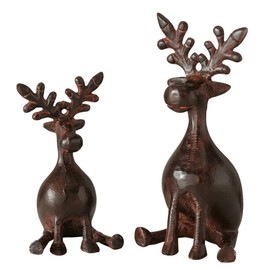 Boltze 2016670 Tarnow 2-Piece Figurine (Brown, Stag Figures / Reindeer Made of Metal, Decoration for Christmas, Size 8 x 8 x 16 cm / 10 x 10 x 21 cm, Reindeer Sitting)