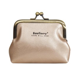 Amexo Leather Purse, Small Purse, Vintage Coin Bag with Clip Closure, Kisslock, PU Wallet, Portable Coin Purse, Mini Coin Purses for Women and Children, gold, vintage