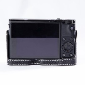 Vintage Genuine Leather Camera Case Handcrafted Half-Wrap Camera Case for Sony DSC-RX100M6 RX100 VI (Black)