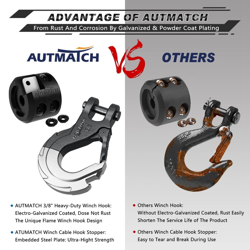 AUTMATCH Winch Hook 3/8" - Clevis Slip Hook with Safety